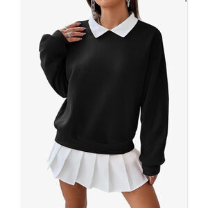 NEW Black Collared Sweatshirt Oversized Long Sleeve XS